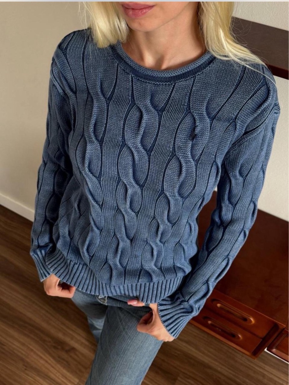Polo Ralph Lauren Cable-Knit Cotton Sweater in Blue Size S